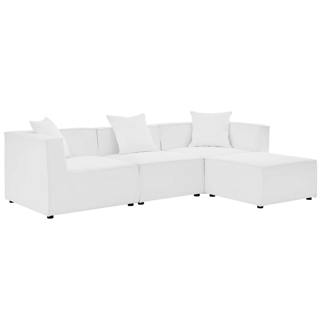 Saybrook 4-Piece Outdoor Patio Upholstered Sectional Sofa - White (Armless Chair, 2 Corner Chairs, Ottoman)