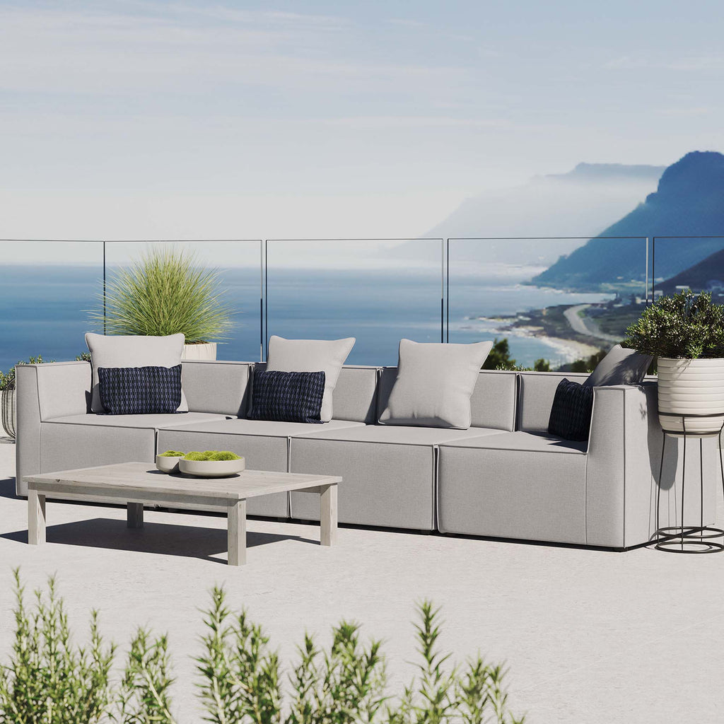 Saybrook 4-Piece Outdoor Patio Upholstered Sectional Sofa - Gray (2 Armless Chairs, 2 Corner Chairs)