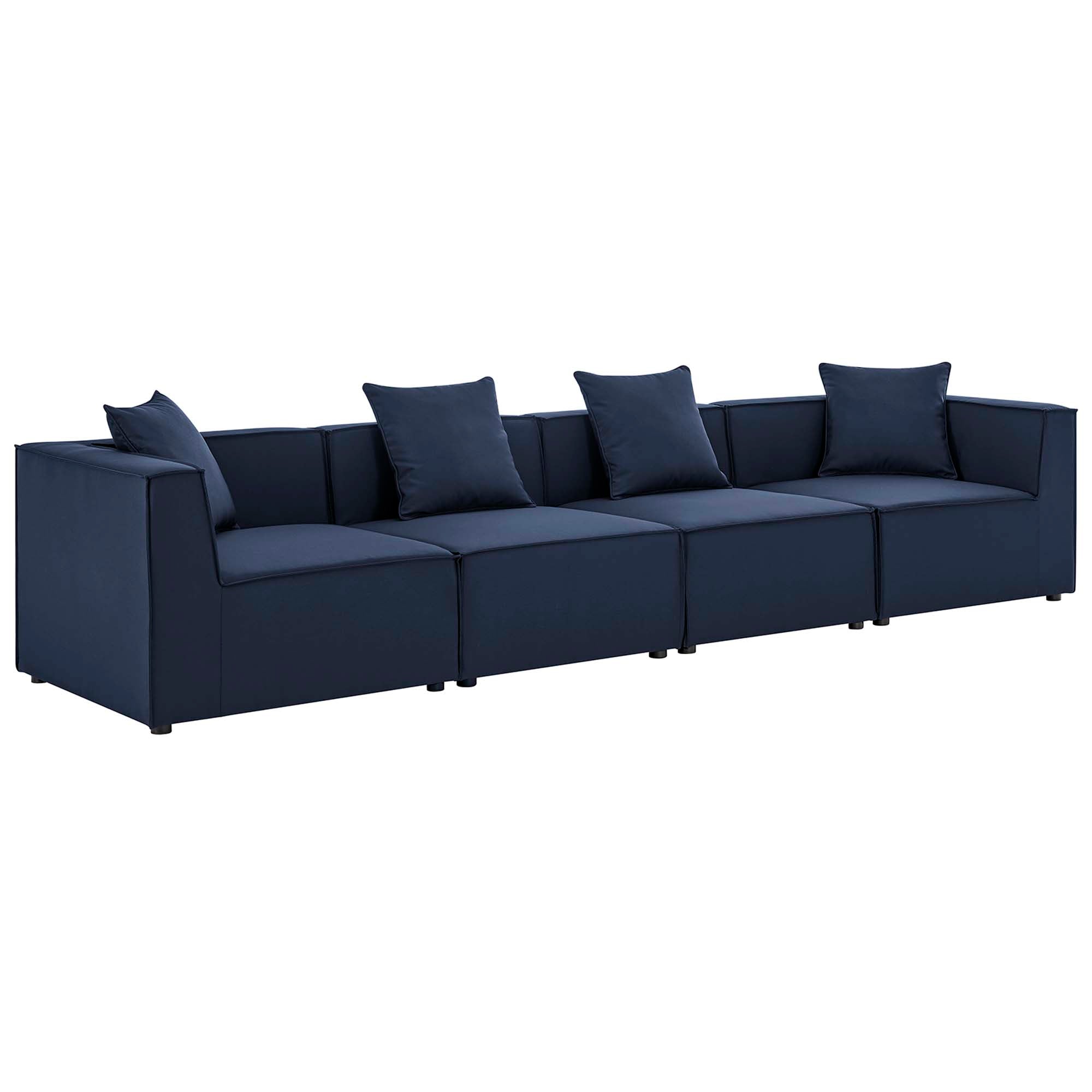 Saybrook 4-Piece Outdoor Patio Upholstered Sectional Sofa - Navy (2 Armless Chairs, 2 Corner Chairs)