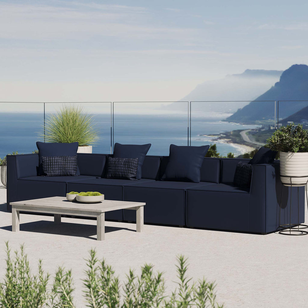 Saybrook 4-Piece Outdoor Patio Upholstered Sectional Sofa - Navy (2 Armless Chairs, 2 Corner Chairs)