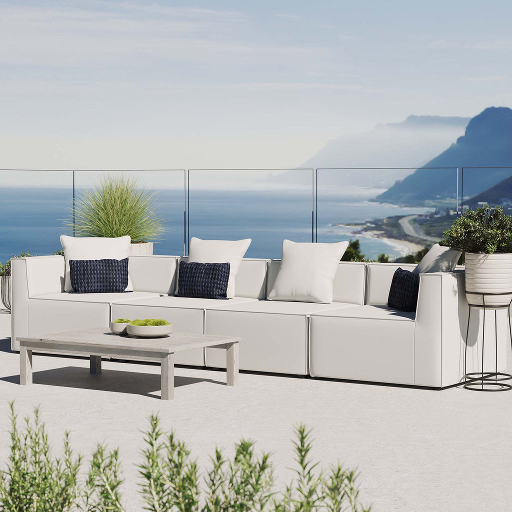 Saybrook 4-Piece Outdoor Patio Upholstered Sectional Sofa - White (2 Armless Chairs, 2 Corner Chairs)