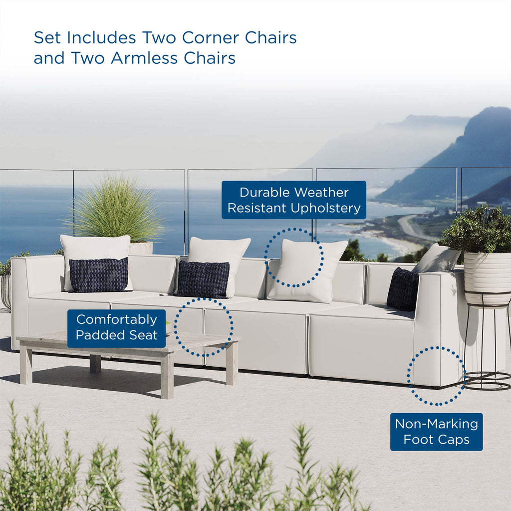 Saybrook 4-Piece Outdoor Patio Upholstered Sectional Sofa - White (2 Armless Chairs, 2 Corner Chairs)