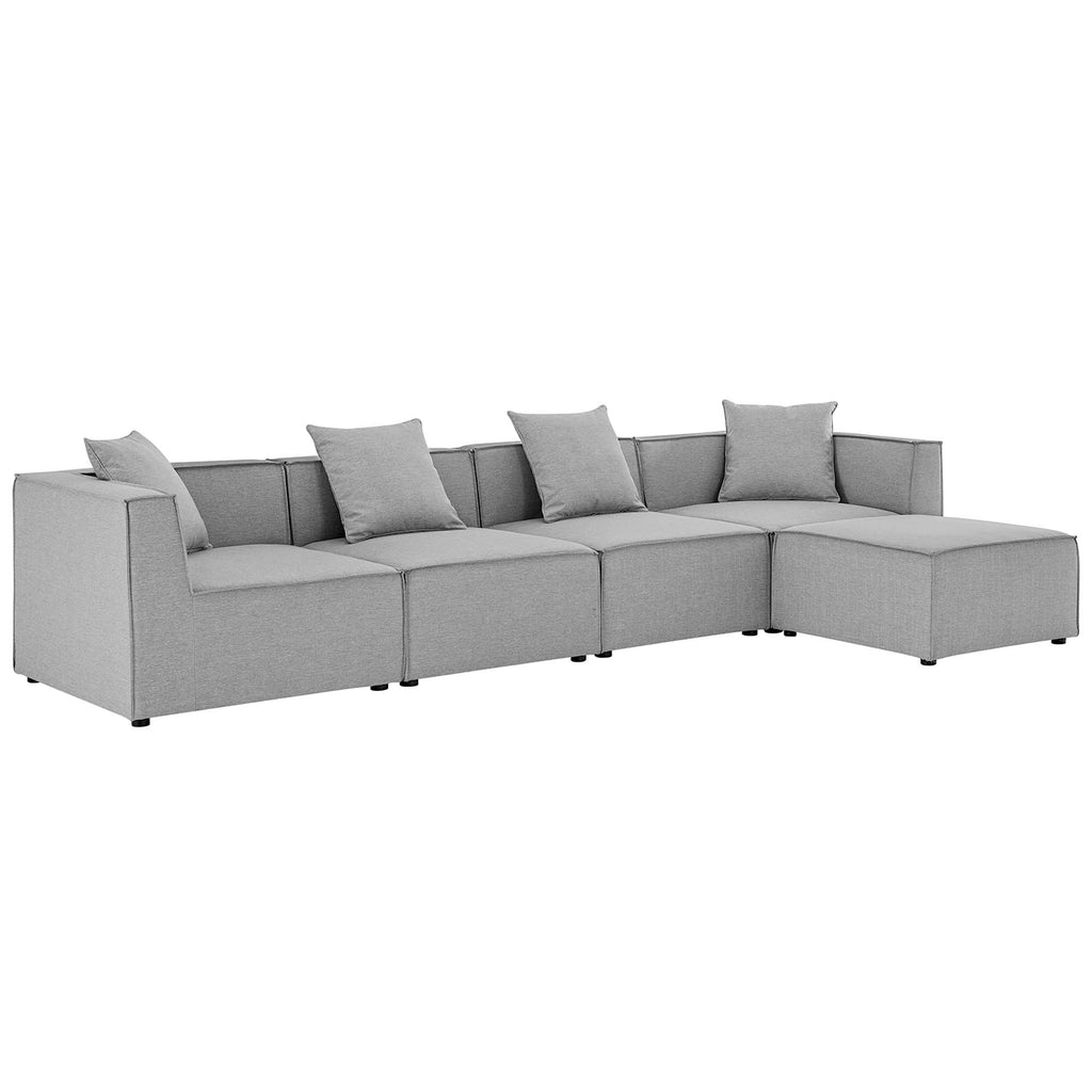 Saybrook 5-Piece Outdoor Patio Upholstered Sectional Sofa - Gray (2 Armless Chairs, 2 Corner Chairs, Ottoman)
