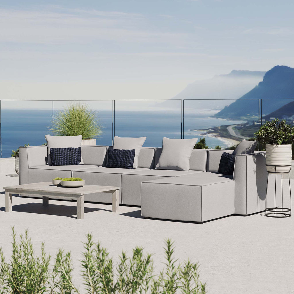 Saybrook 5-Piece Outdoor Patio Upholstered Sectional Sofa - Gray (2 Armless Chairs, 2 Corner Chairs, Ottoman)