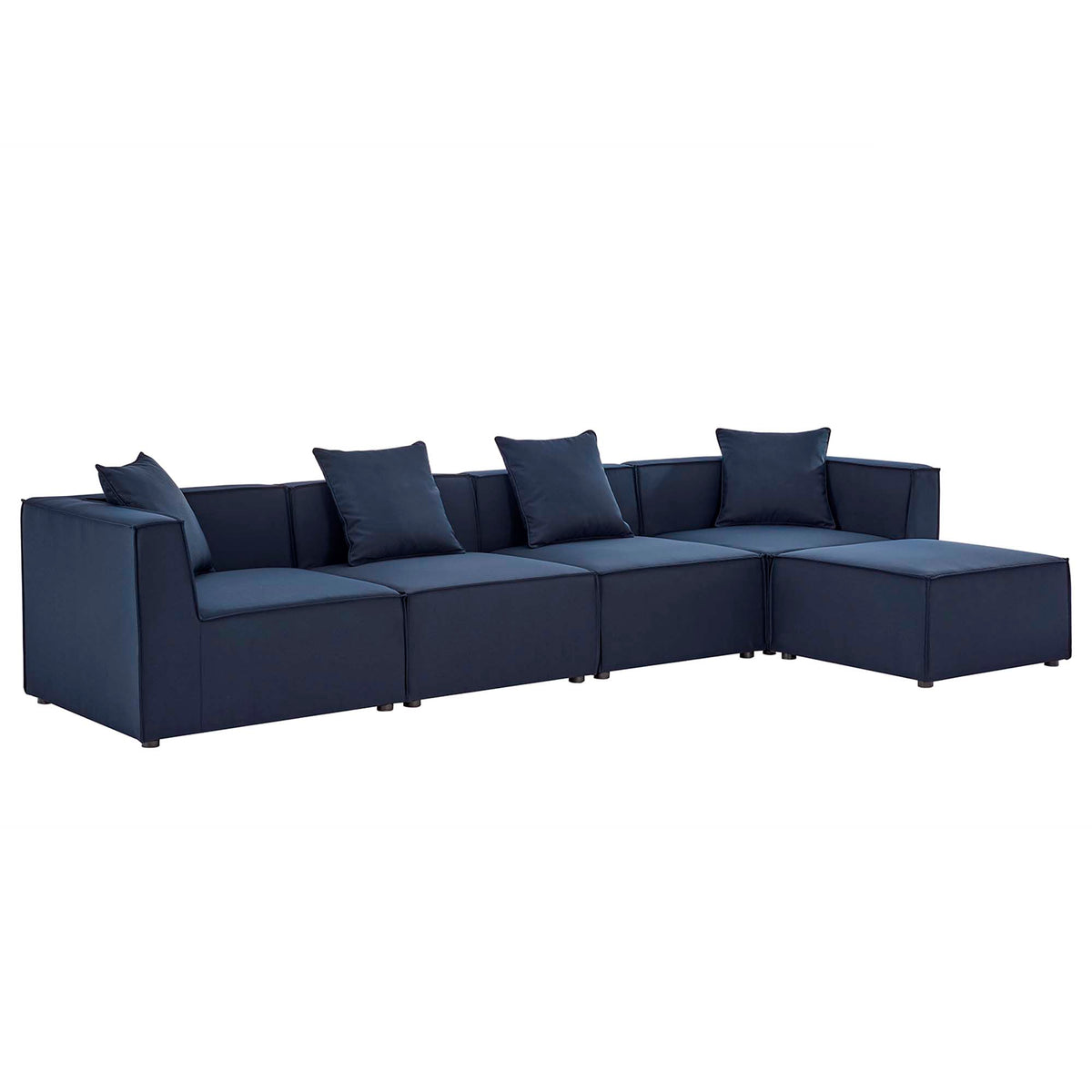 Saybrook 5-Piece Outdoor Patio Upholstered Sectional Sofa - Navy (2 Armless Chairs, 2 Corner Chairs, Ottoman)