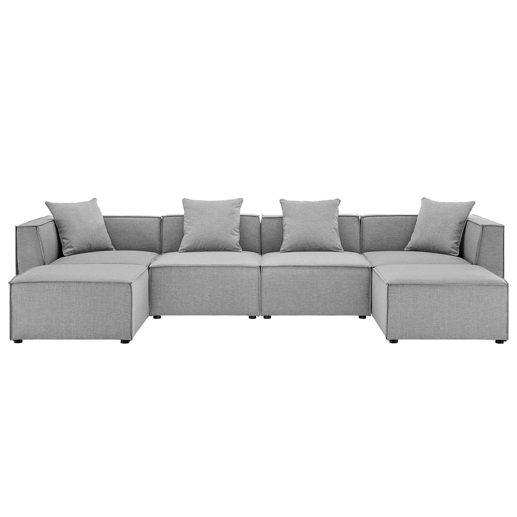 Saybrook 6-Piece Outdoor Patio Upholstered Sectional Sofa - Gray (2 Armless Chairs, 2 Corner Chairs, 2 Ottomans)