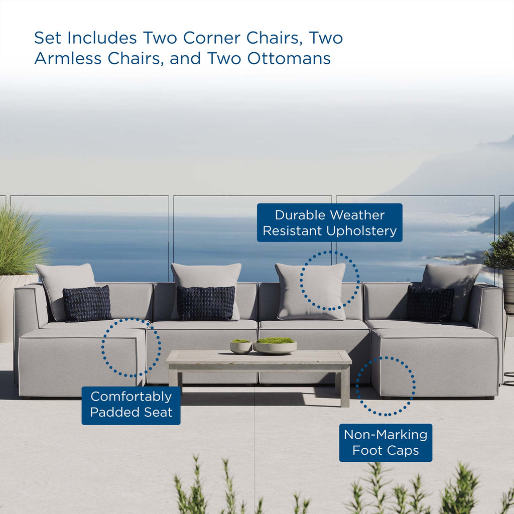 Saybrook 6-Piece Outdoor Patio Upholstered Sectional Sofa - Gray (2 Armless Chairs, 2 Corner Chairs, 2 Ottomans)