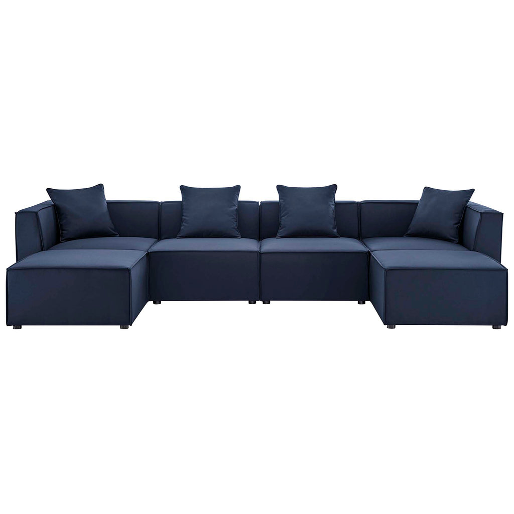 Saybrook 6-Piece Outdoor Patio Upholstered Sectional Sofa - Navy (2 Armless Chairs, 2 Corner Chairs, 2 Ottomans)