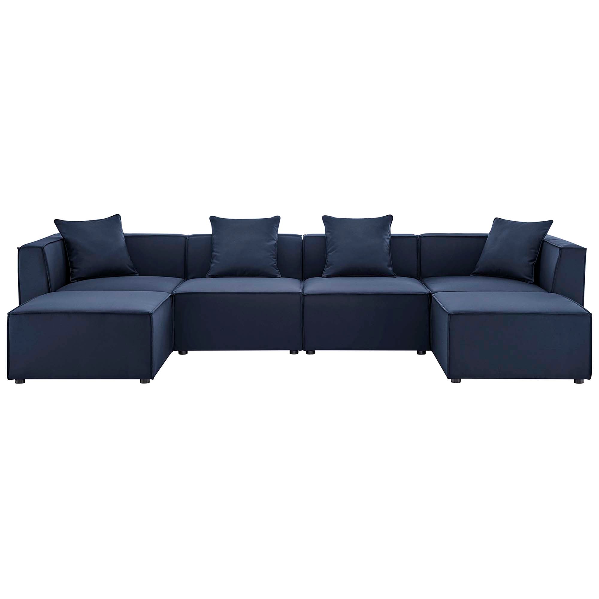 Saybrook 6-Piece Outdoor Patio Upholstered Sectional Sofa - Navy (2 Armless Chairs, 2 Corner Chairs, 2 Ottomans)