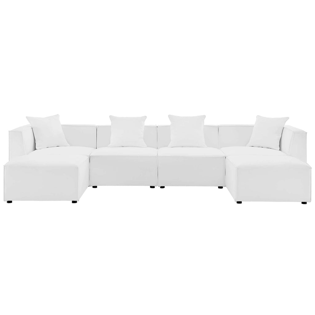 Saybrook 6-Piece Outdoor Patio Upholstered Sectional Sofa - White (2 Armless Chairs, 2 Corner Chairs, 2 Ottomans)