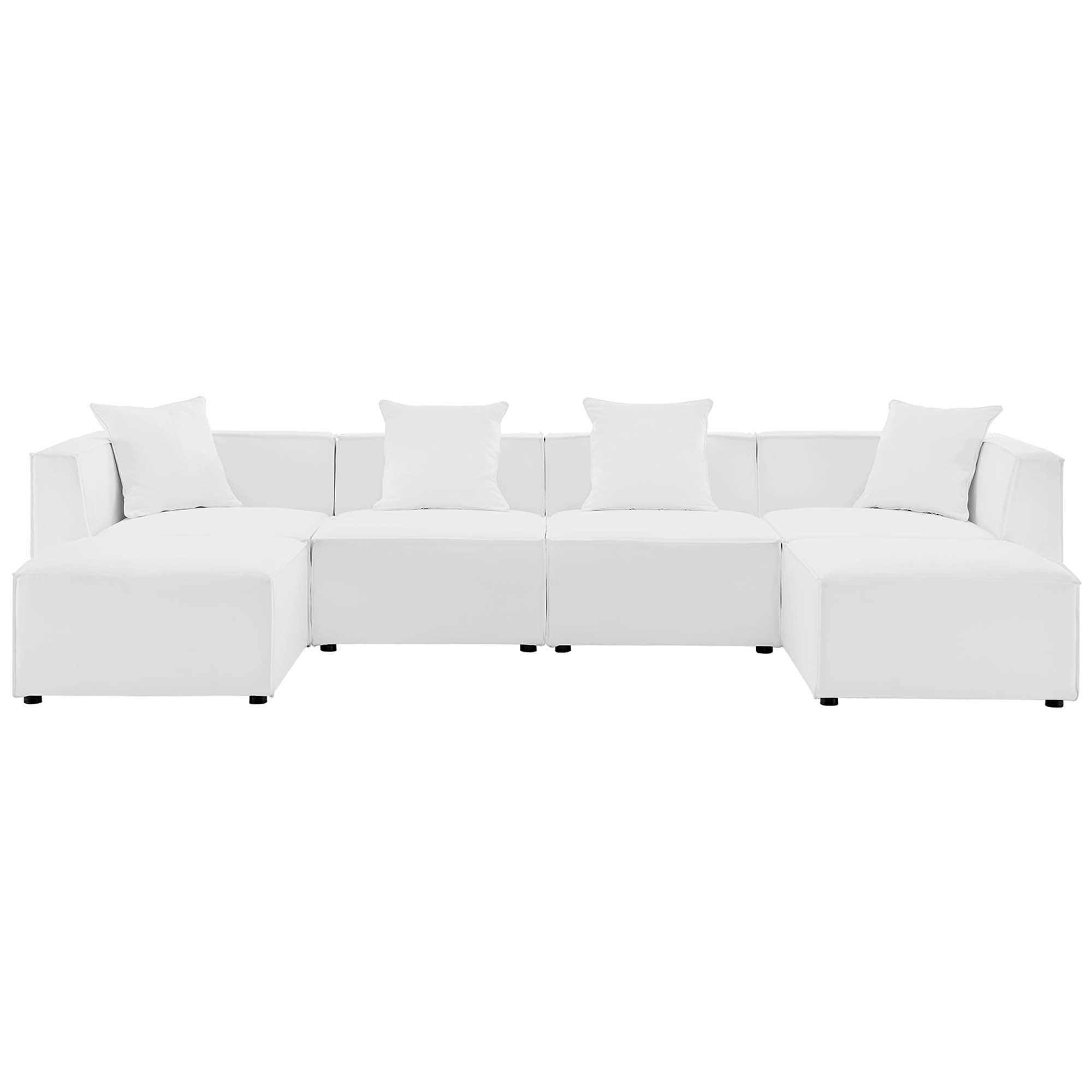 Saybrook 6-Piece Outdoor Patio Upholstered Sectional Sofa - White (2 Armless Chairs, 2 Corner Chairs, 2 Ottomans)