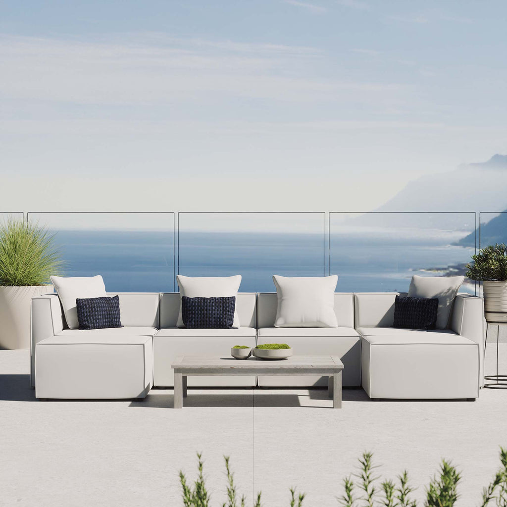 Saybrook 6-Piece Outdoor Patio Upholstered Sectional Sofa - White (2 Armless Chairs, 2 Corner Chairs, 2 Ottomans)