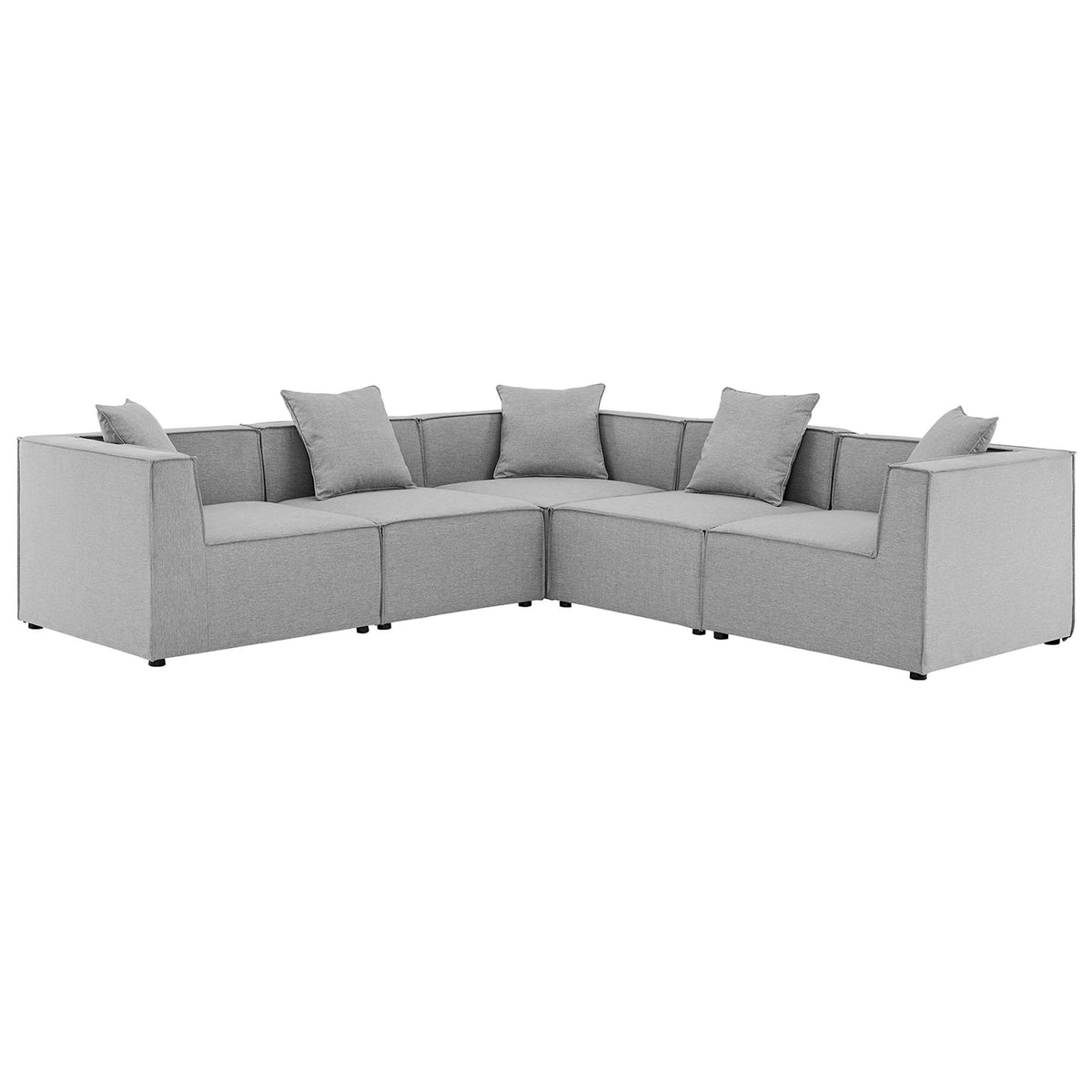 Saybrook 5-Piece Outdoor Patio Upholstered Sectional Sofa - Gray (2 Armless Chairs, 3 Corner Chairs)