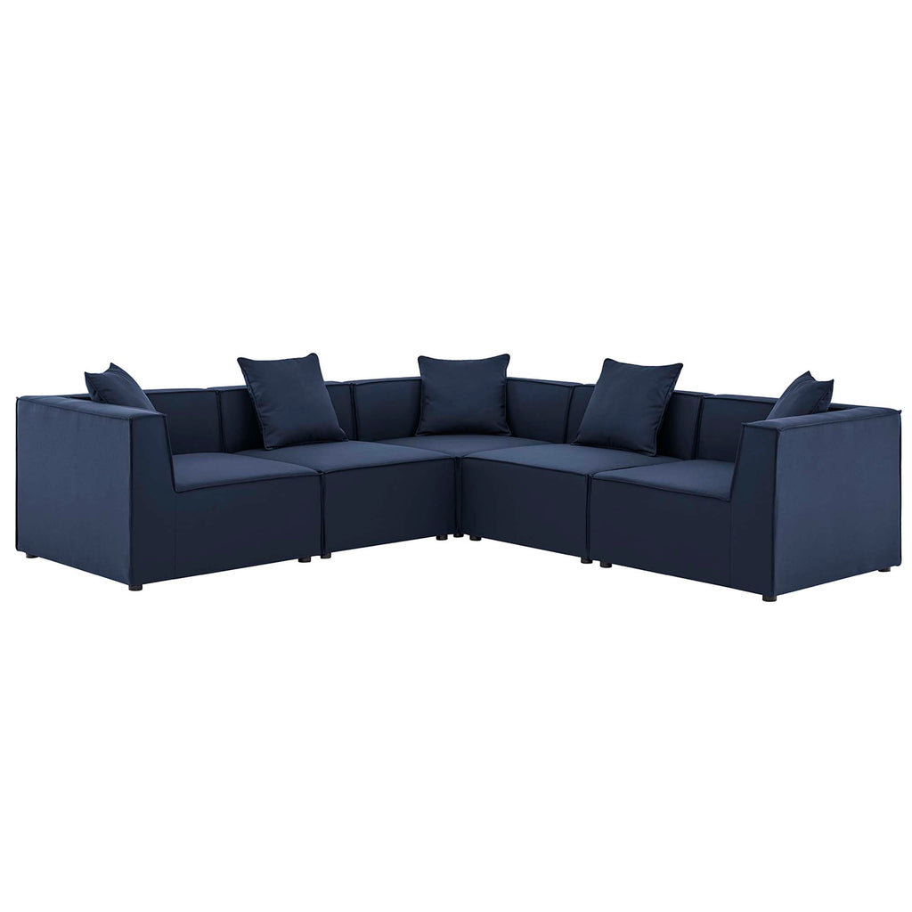 Saybrook 5-Piece Outdoor Patio Upholstered Sectional Sofa - Navy (2 Armless Chairs, 3 Corner Chairs)