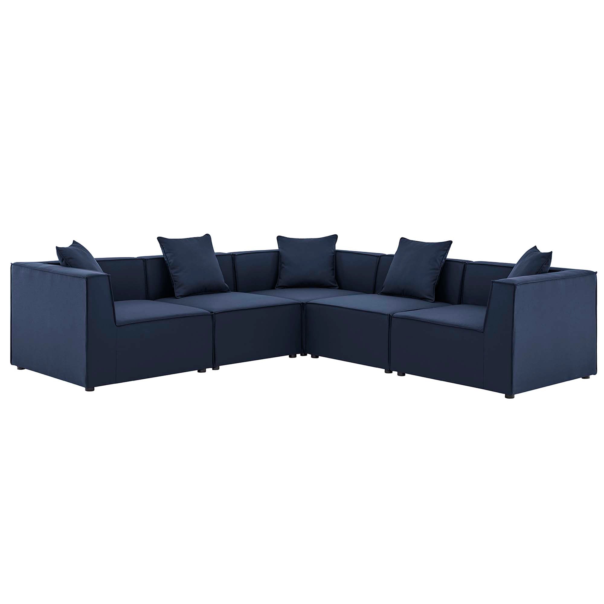 Saybrook 5-Piece Outdoor Patio Upholstered Sectional Sofa - Navy (2 Armless Chairs, 3 Corner Chairs)