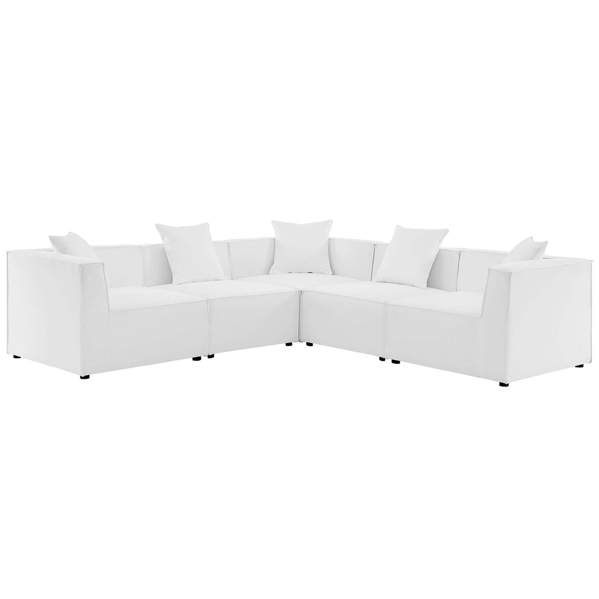 Saybrook 5-Piece Outdoor Patio Upholstered Sectional Sofa - White (2 Armless Chairs, 3 Corner Chairs)
