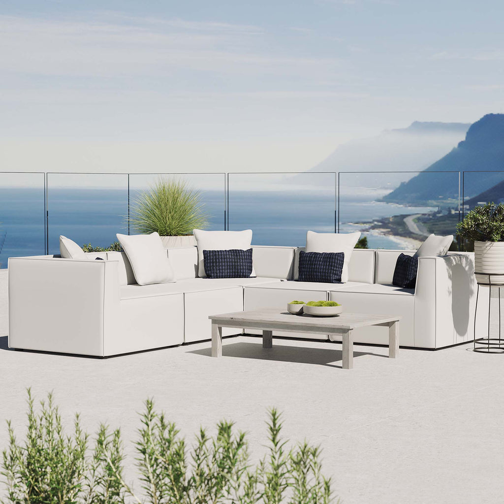 Saybrook 5-Piece Outdoor Patio Upholstered Sectional Sofa - White (2 Armless Chairs, 3 Corner Chairs)