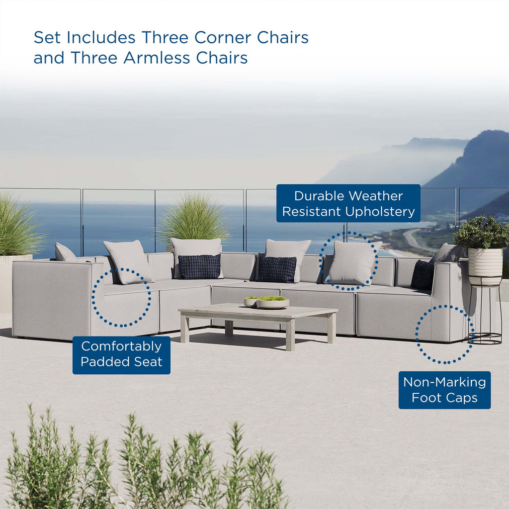 Saybrook 6-Piece Outdoor Patio Upholstered Sectional Sofa - Gray (3 Armless Chairs, 3 Corner Chairs)
