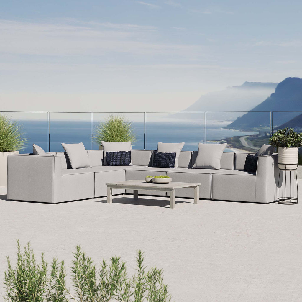 Saybrook 6-Piece Outdoor Patio Upholstered Sectional Sofa - Gray (3 Armless Chairs, 3 Corner Chairs)