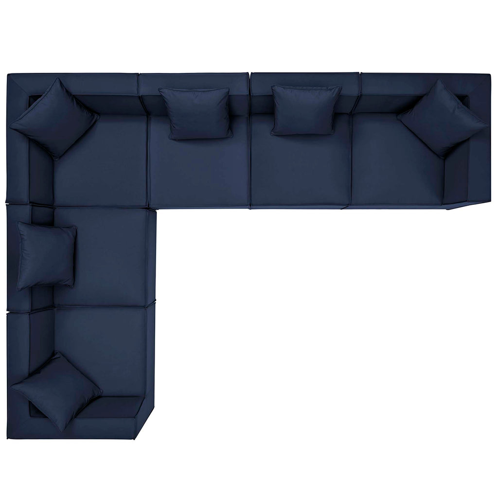 Saybrook 6-Piece Outdoor Patio Upholstered Sectional Sofa - Navy (3 Armless Chairs, 3 Corner Chairs)