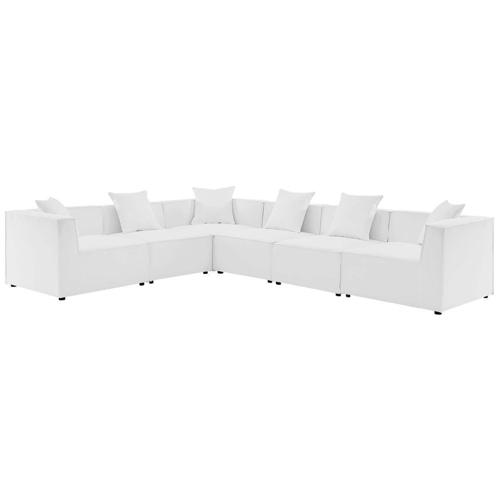 Saybrook 6-Piece Outdoor Patio Upholstered Sectional Sofa - White (3 Armless Chairs, 3 Corner Chairs)