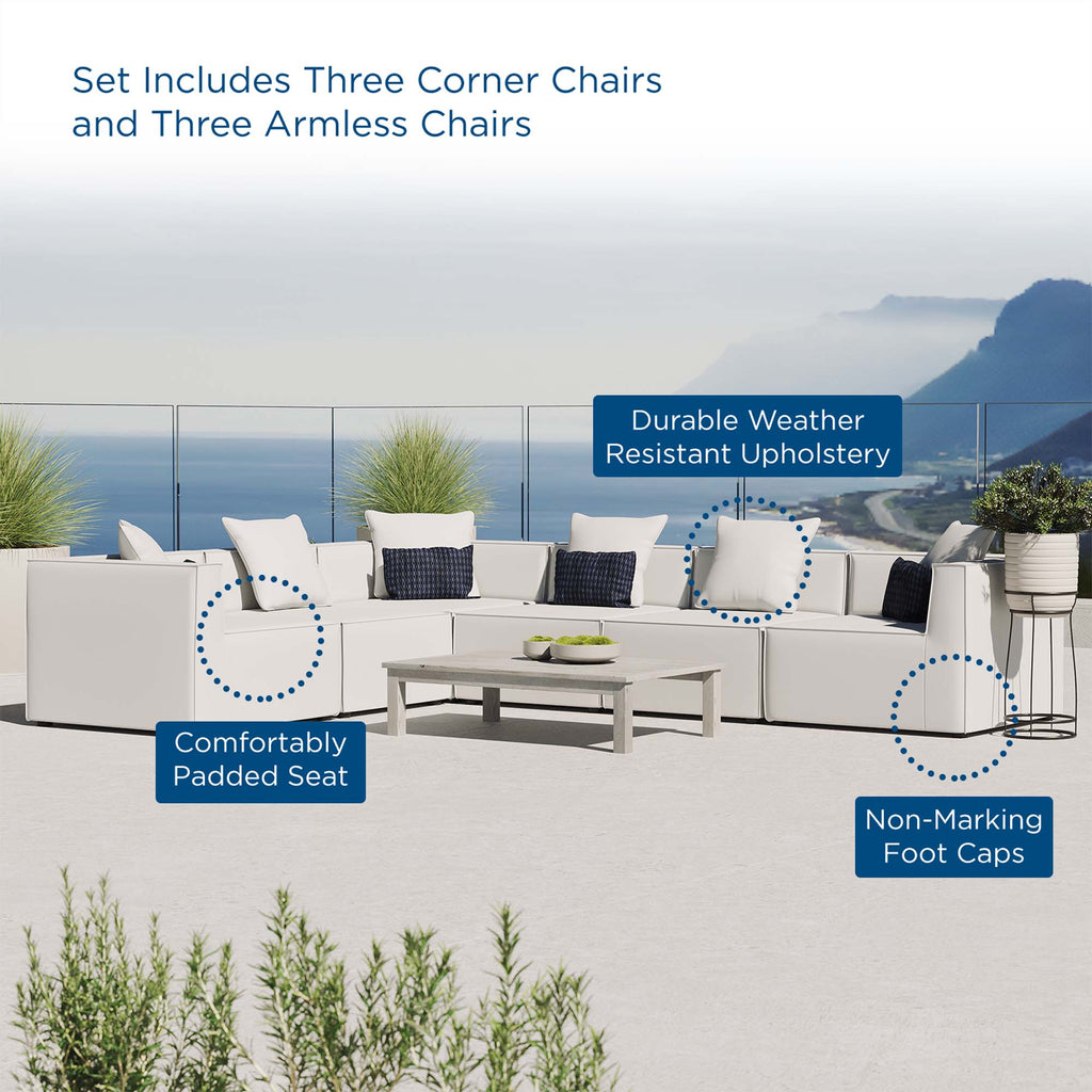 Saybrook 6-Piece Outdoor Patio Upholstered Sectional Sofa - White (3 Armless Chairs, 3 Corner Chairs)
