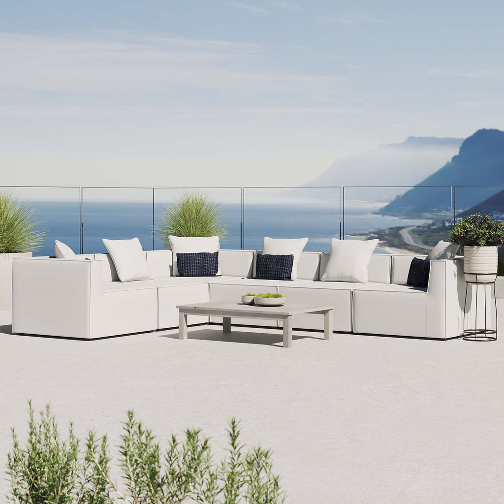 Saybrook 6-Piece Outdoor Patio Upholstered Sectional Sofa - White (3 Armless Chairs, 3 Corner Chairs)