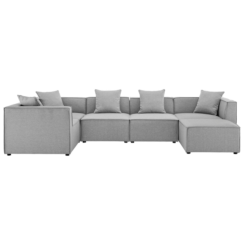 Saybrook 6-Piece Outdoor Patio Upholstered Sectional Sofa - Gray (2 Armless Chairs, 3 Corner Chairs, Ottoman)