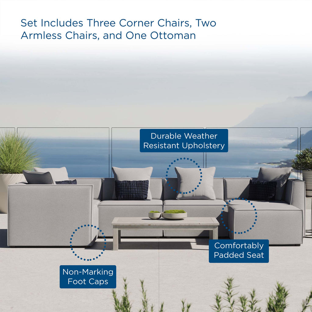 Saybrook 6-Piece Outdoor Patio Upholstered Sectional Sofa - Gray (2 Armless Chairs, 3 Corner Chairs, Ottoman)