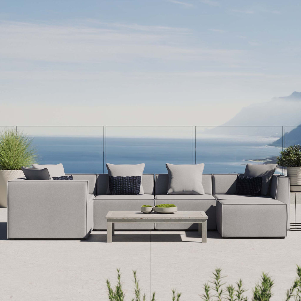Saybrook 6-Piece Outdoor Patio Upholstered Sectional Sofa - Gray (2 Armless Chairs, 3 Corner Chairs, Ottoman)