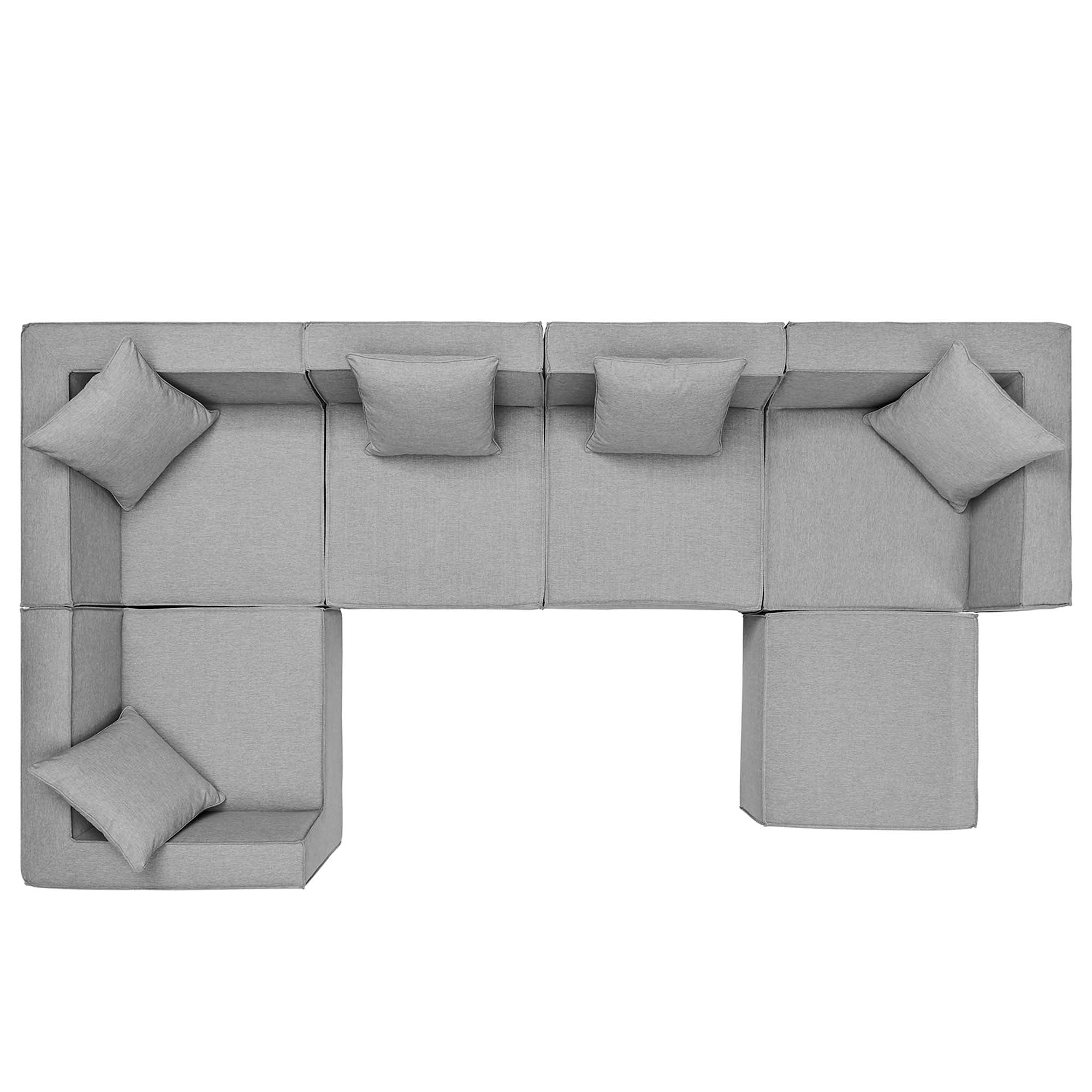 Saybrook 6-Piece Outdoor Patio Upholstered Sectional Sofa - Gray (2 Armless Chairs, 3 Corner Chairs, Ottoman)