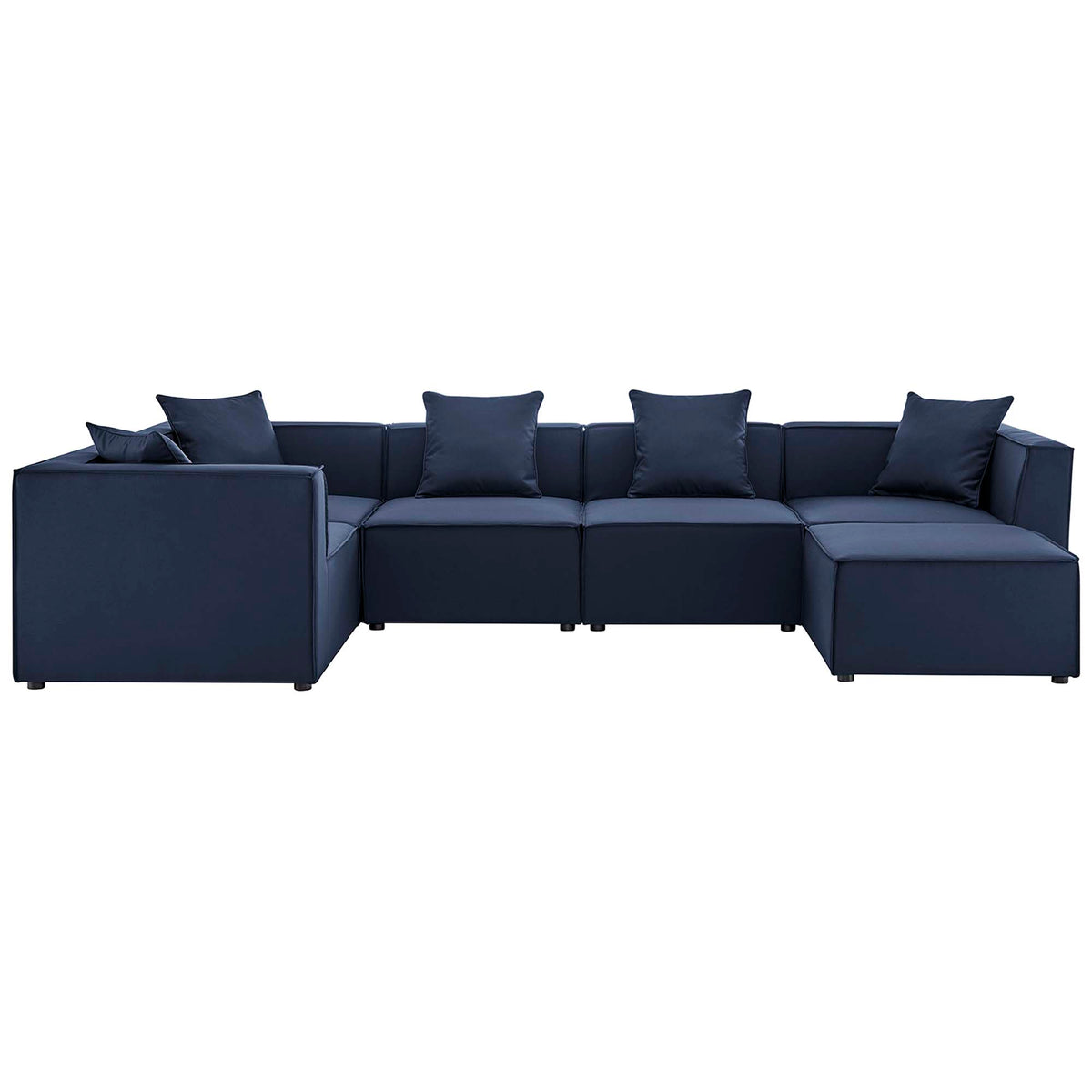 Saybrook 6-Piece Outdoor Patio Upholstered Sectional Sofa - Navy (2 Armless Chairs, 3 Corner Chairs, Ottoman)