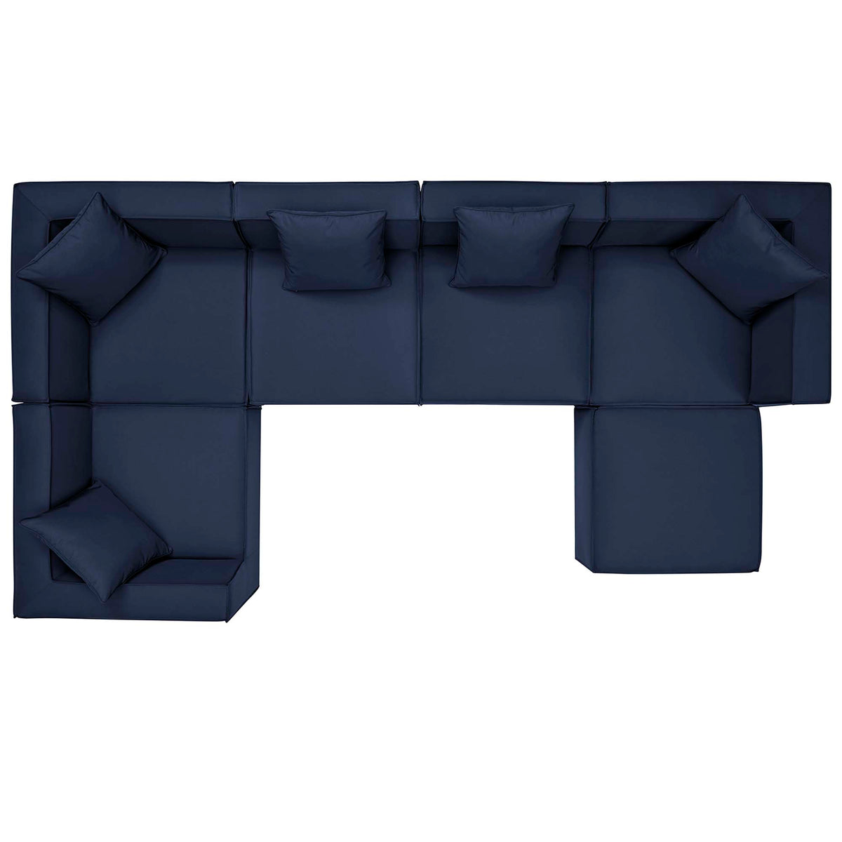 Saybrook 6-Piece Outdoor Patio Upholstered Sectional Sofa - Navy (2 Armless Chairs, 3 Corner Chairs, Ottoman)
