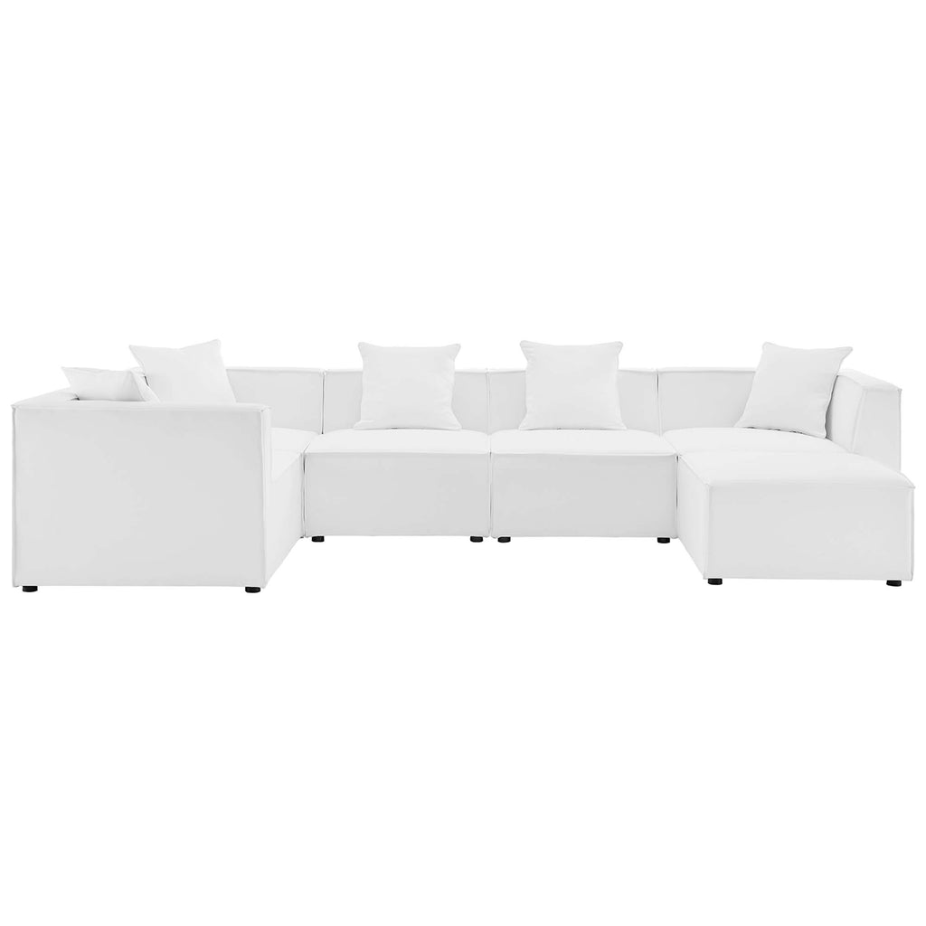 Saybrook 6-Piece Outdoor Patio Upholstered Sectional Sofa - White (2 Armless Chairs, 3 Corner Chairs, Ottoman)