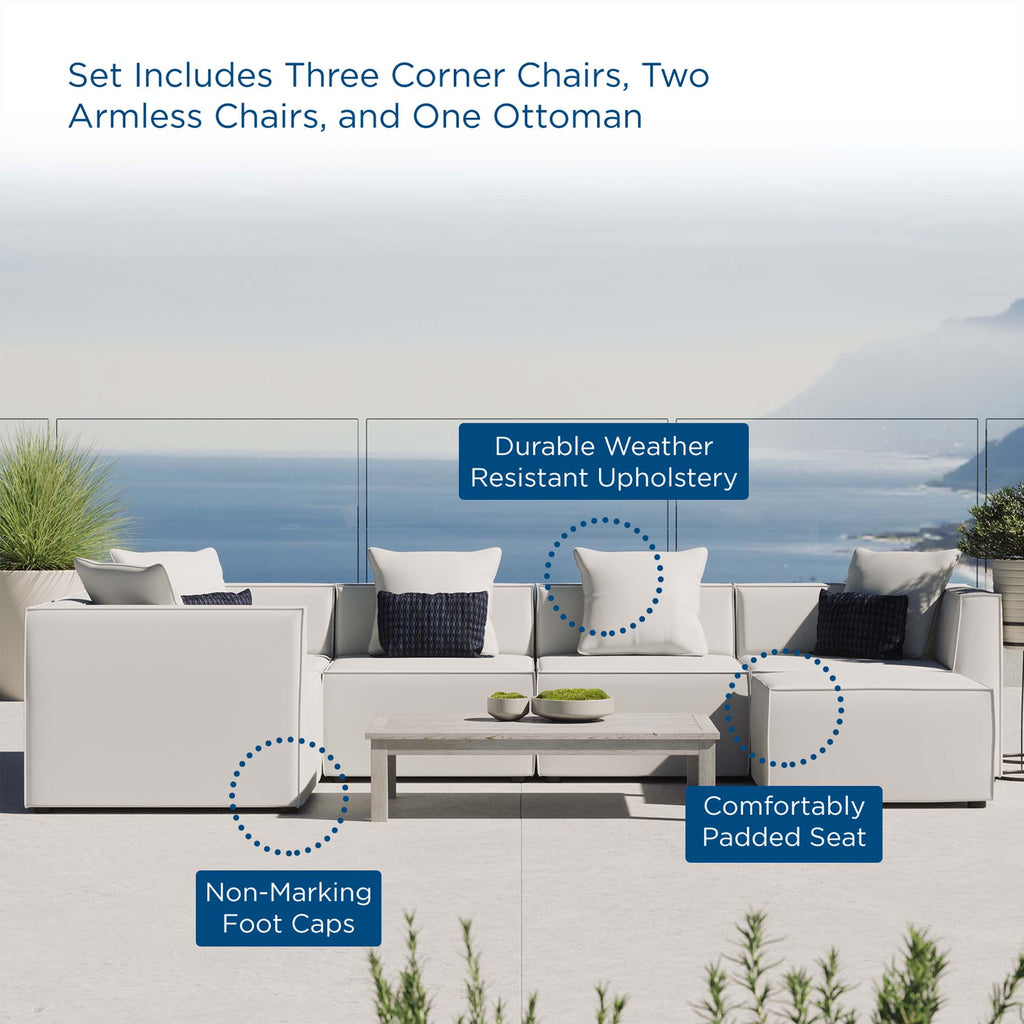 Saybrook 6-Piece Outdoor Patio Upholstered Sectional Sofa - White (2 Armless Chairs, 3 Corner Chairs, Ottoman)