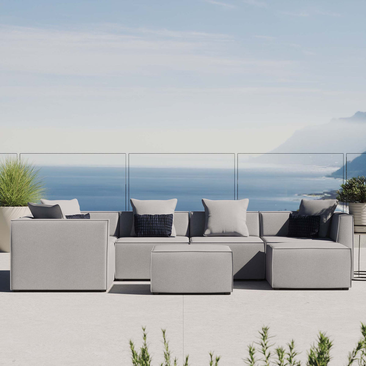 Saybrook 7-Piece Outdoor Patio Upholstered Sectional Sofa - Gray