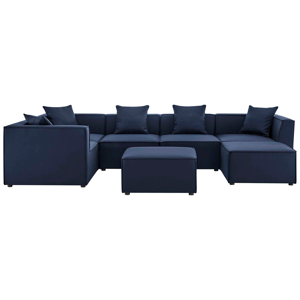 Saybrook 7-Piece Outdoor Patio Upholstered Sectional Sofa - Navy