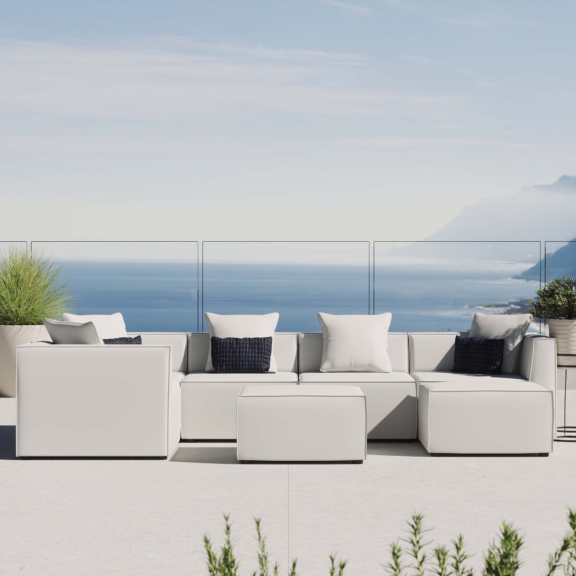 Saybrook 7-Piece Outdoor Patio Upholstered Sectional Sofa - White