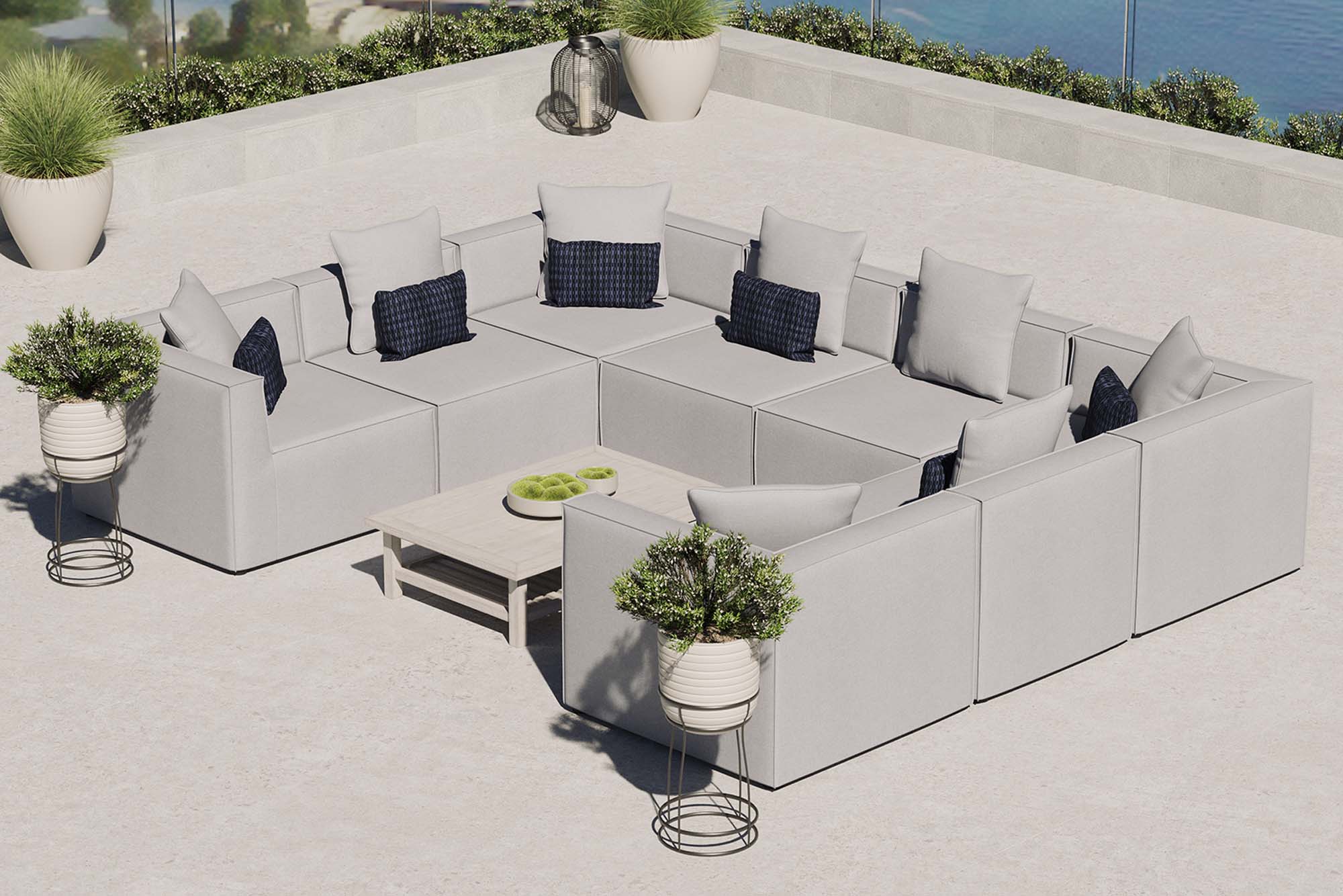 Saybrook 8-Piece Outdoor Patio Upholstered Sectional Sofa - Gray