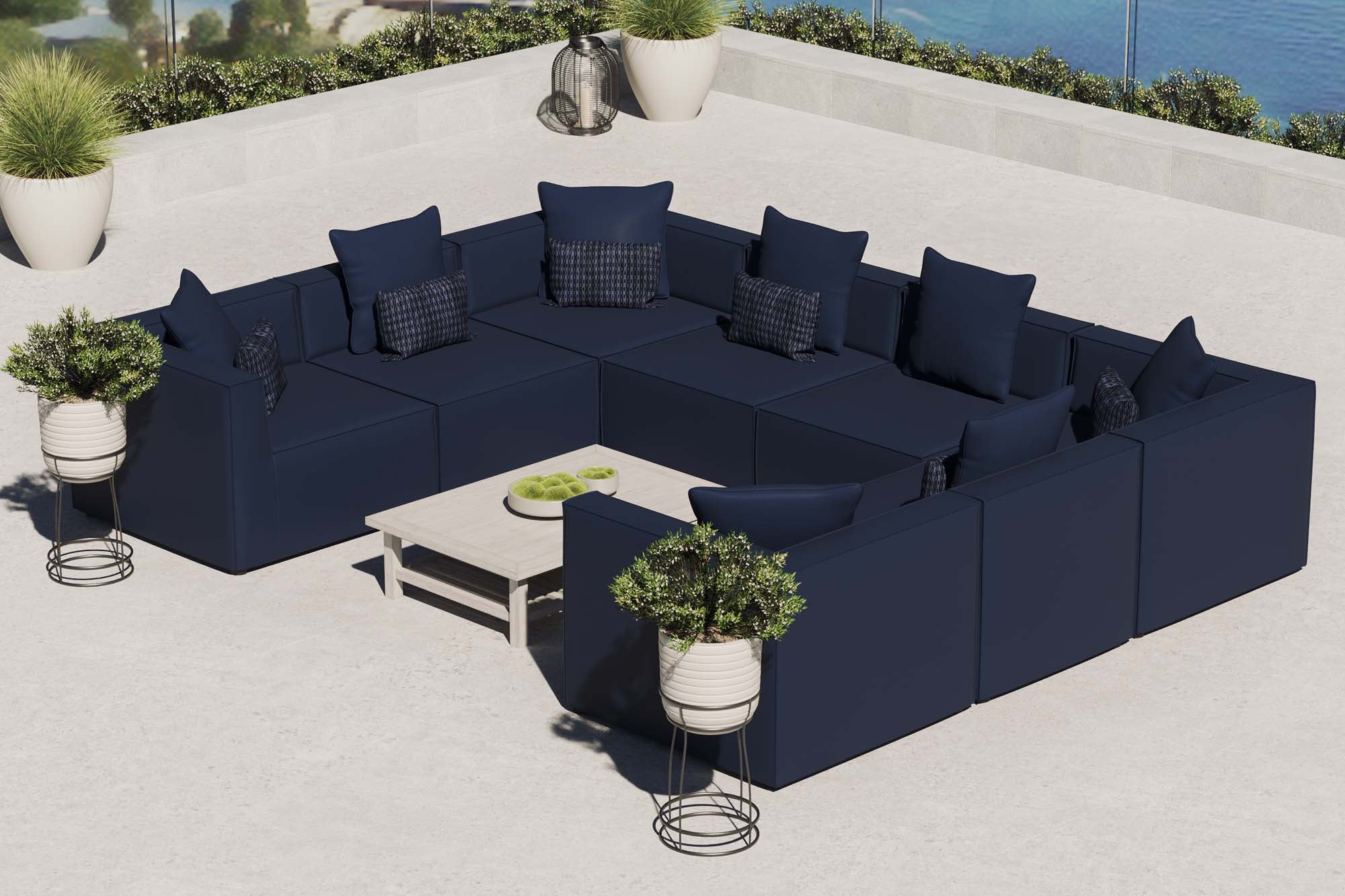 Saybrook 8-Piece Outdoor Patio Upholstered Sectional Sofa - Navy