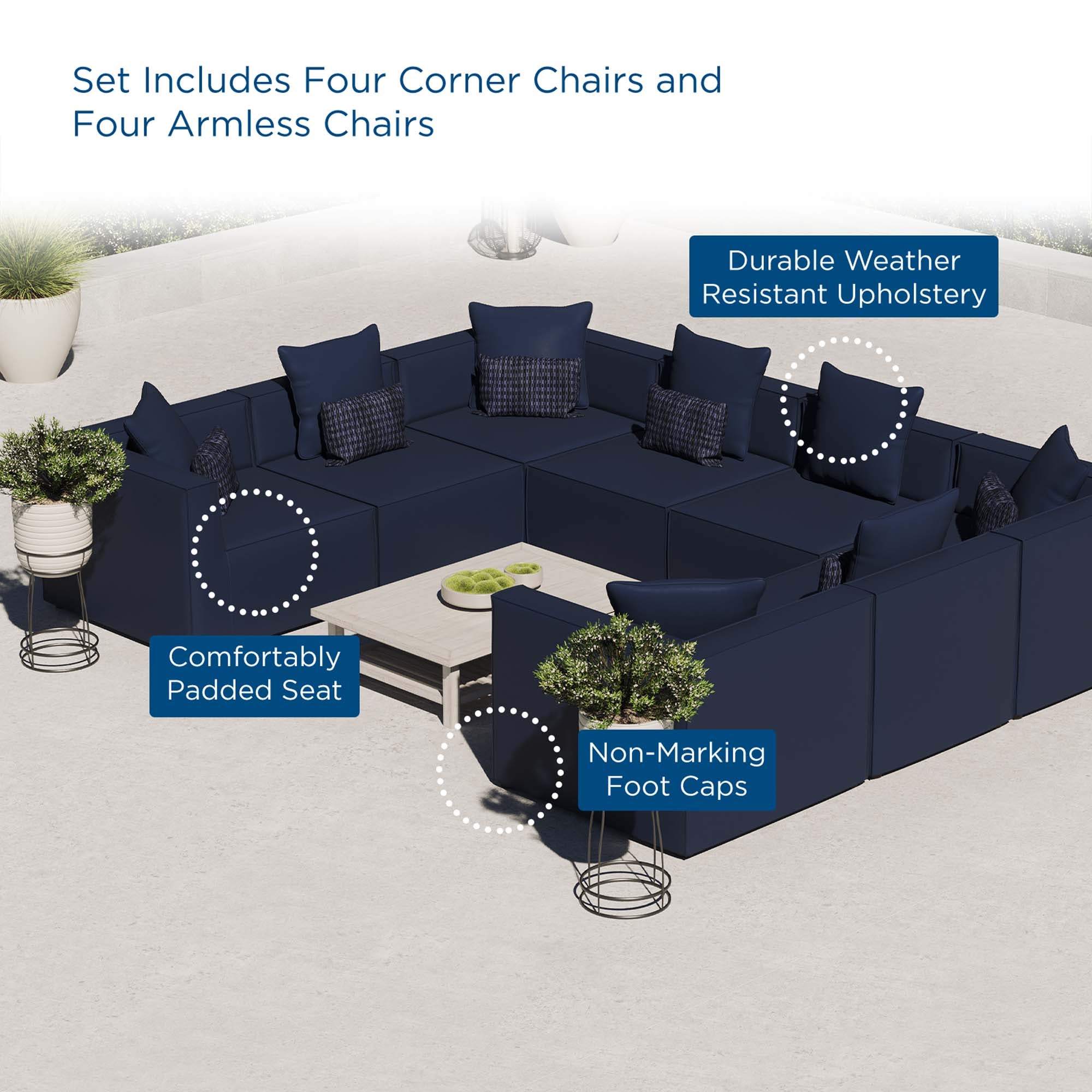 Saybrook 8-Piece Outdoor Patio Upholstered Sectional Sofa - Navy