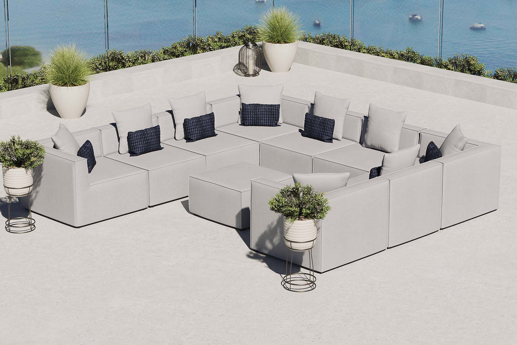 Saybrook 10-Piece Outdoor Patio Upholstered Sectional Sofa - Gray