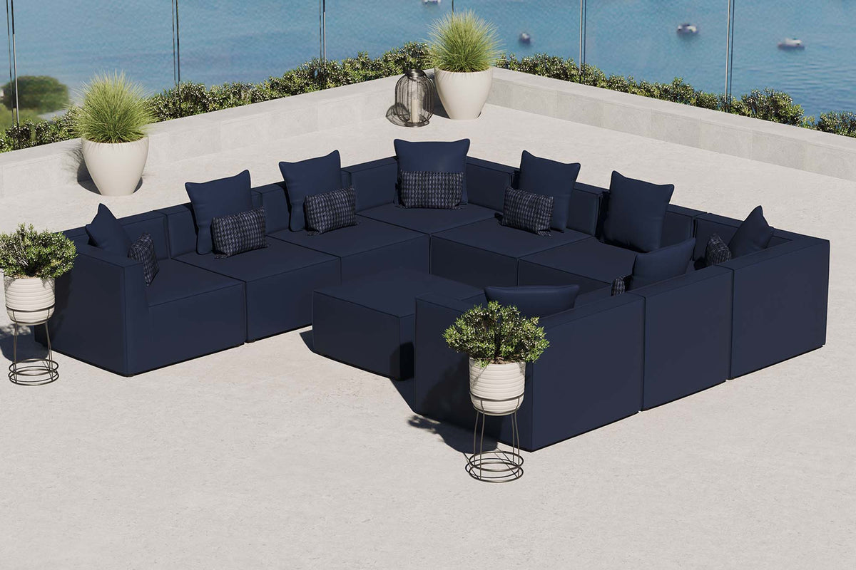 Saybrook 10-Piece Outdoor Patio Upholstered Sectional Sofa - Navy