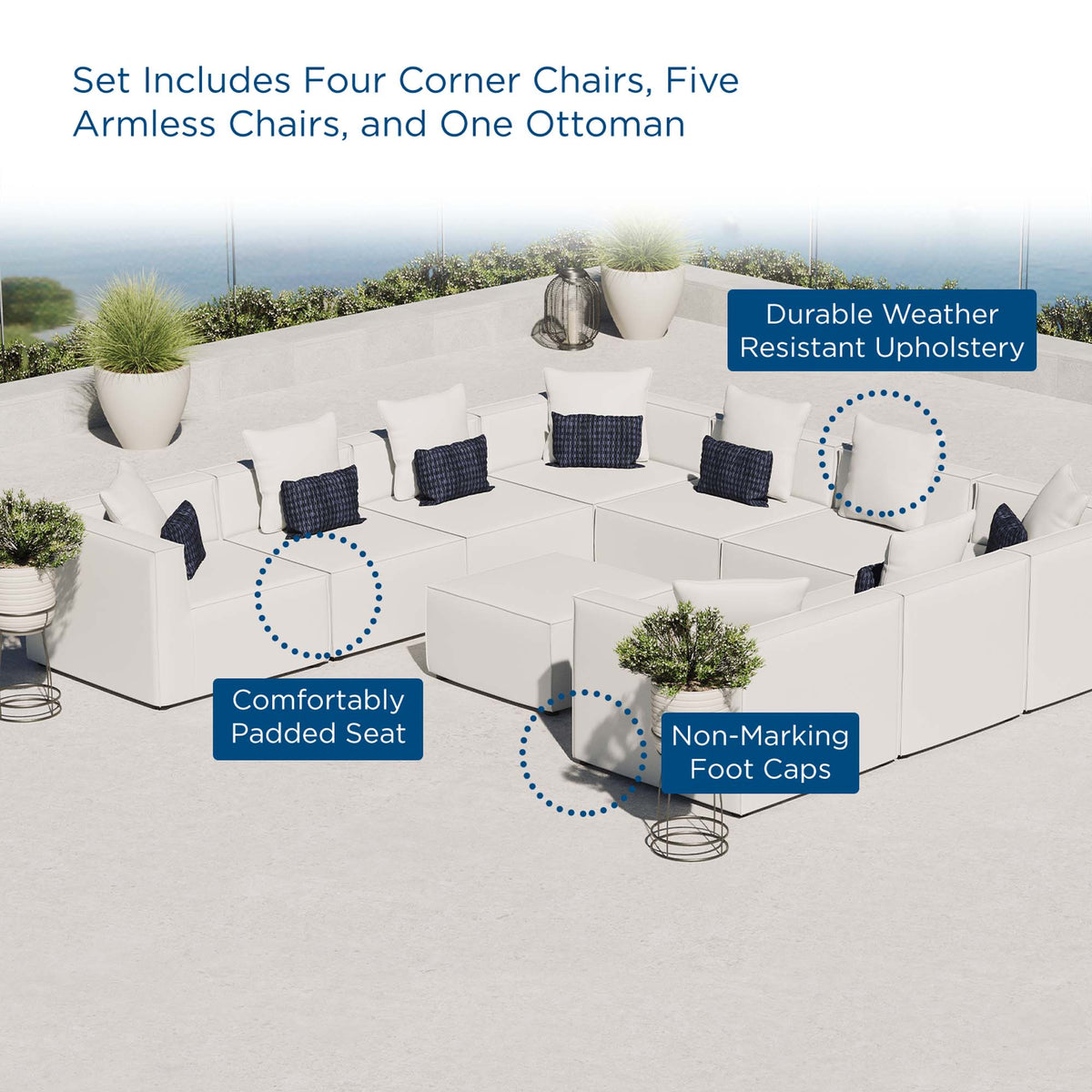 Saybrook 10-Piece Outdoor Patio Upholstered Sectional Sofa - White
