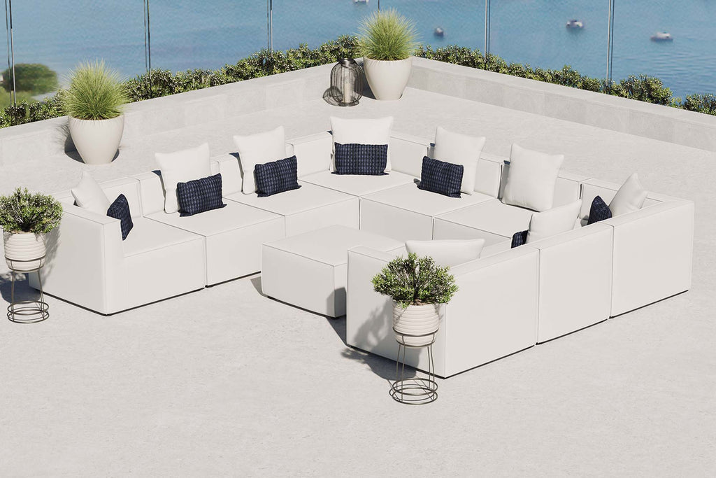 Saybrook 10-Piece Outdoor Patio Upholstered Sectional Sofa - White