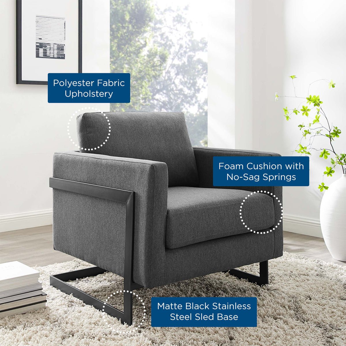 Posse Upholstered Fabric Accent Chair - Black Charcoal