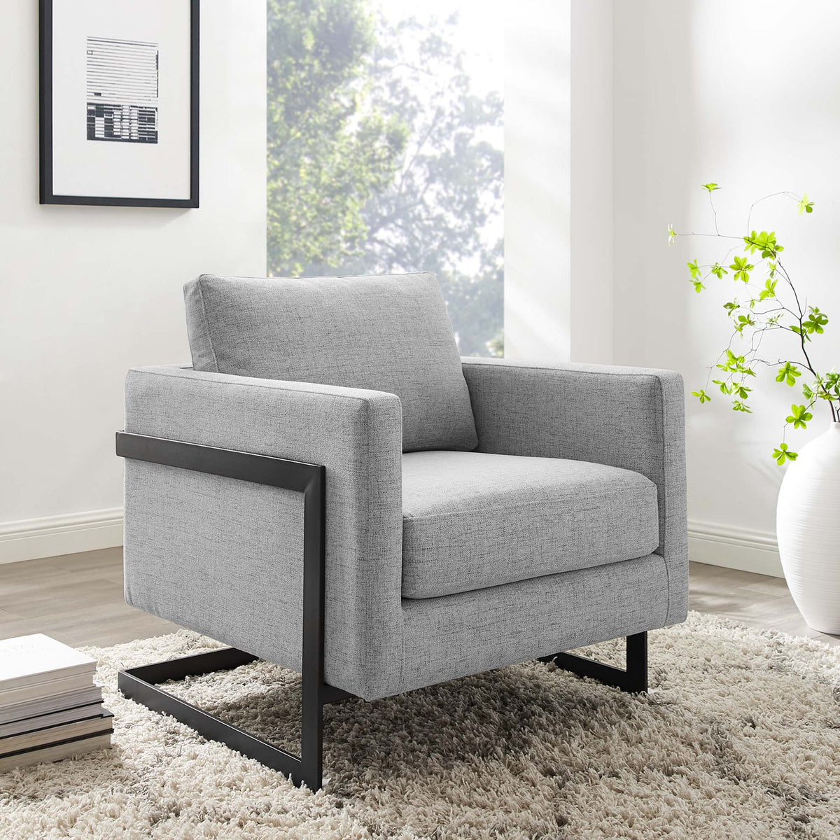 Posse Upholstered Fabric Accent Chair - Black Light Gray
