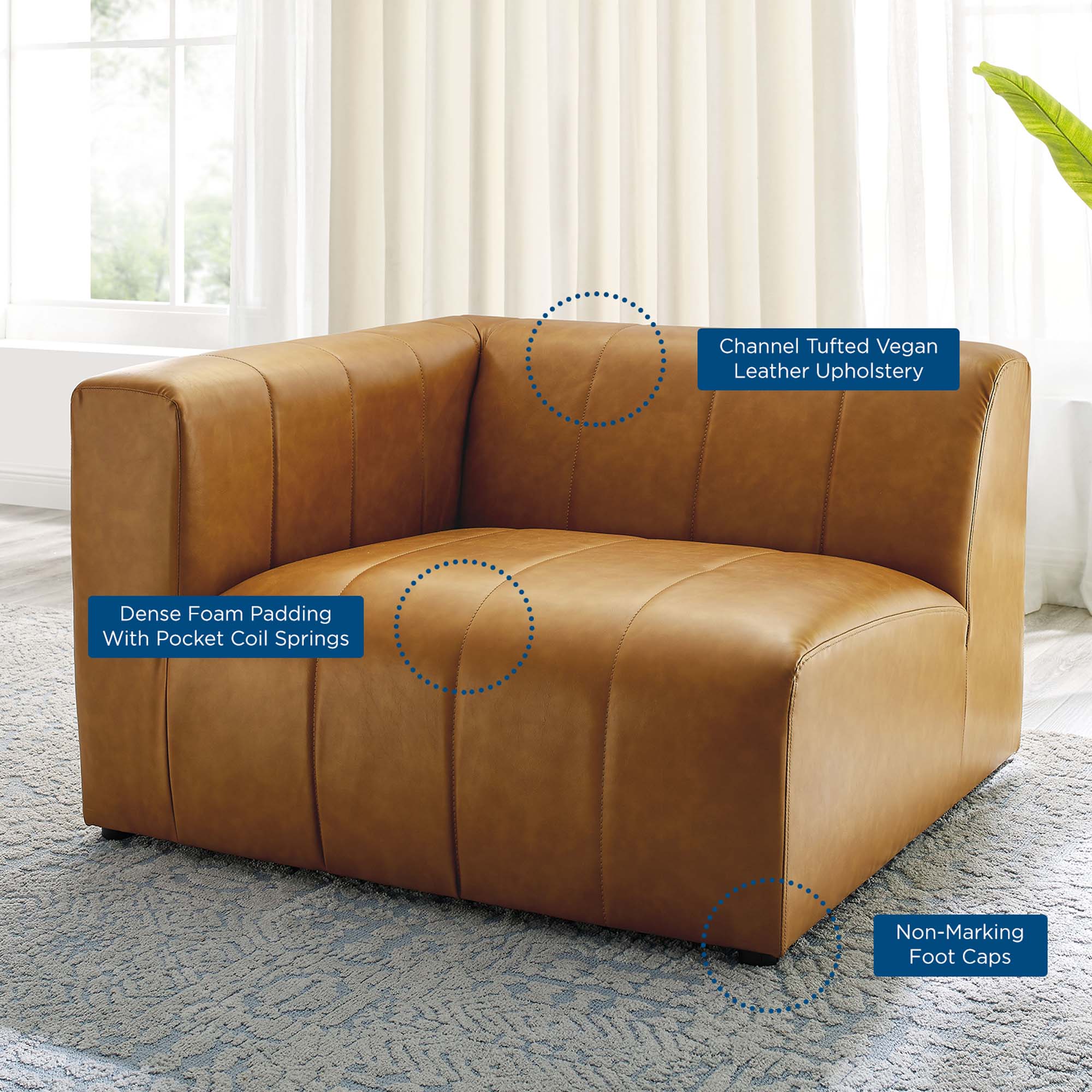 Bartlett Vegan Leather Left-Arm Chair - Tan
