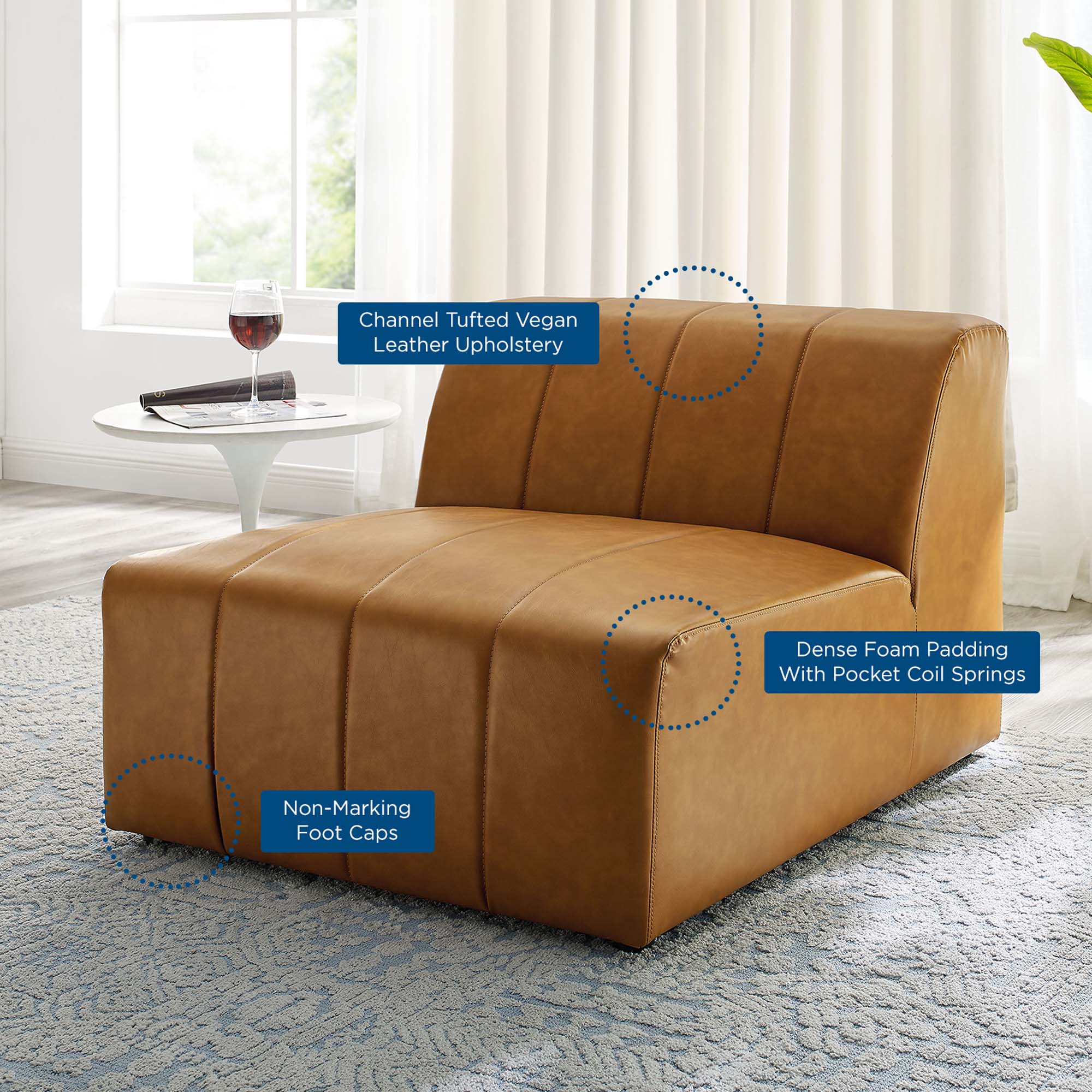 Bartlett Vegan Leather Armless Chair - Tan