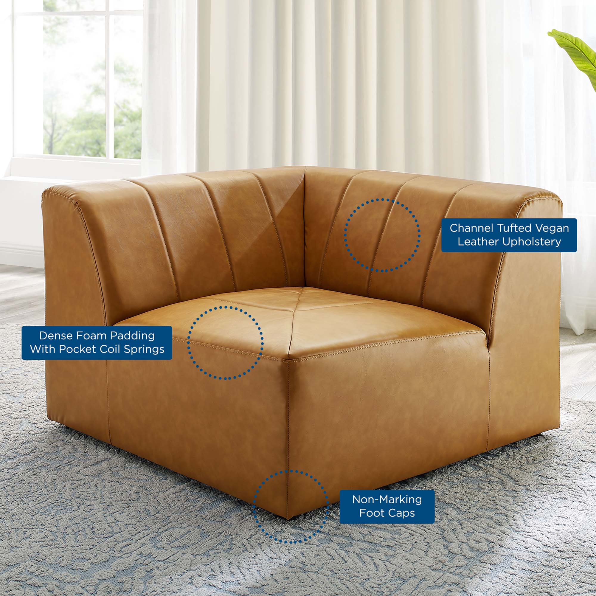 Bartlett Vegan Leather Corner Chair - Tan